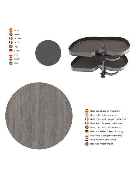 Emuca Angolare Lake Harmony per mobili da cucina, Sinistra, Altezza regolabile, Acciaio e legno, Grigio antracite