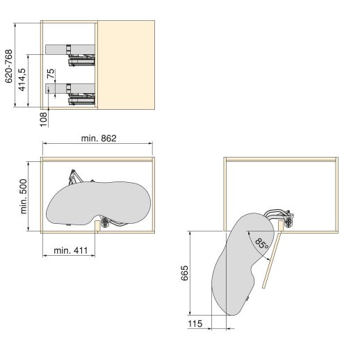 Emuca Angolare Lake Harmony per mobili da cucina, Sinistra, Altezza regolabile, Acciaio e legno, Grigio antracite
