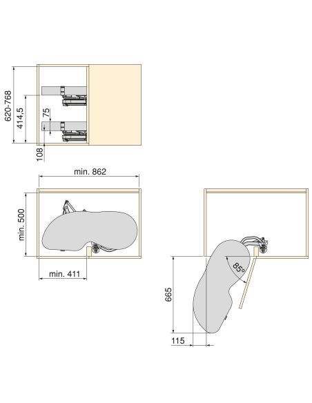 Emuca Angolare Lake Harmony per mobili da cucina, Sinistra, Altezza regolabile, Acciaio e legno, Grigio antracite