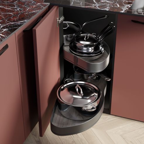 Emuca Angolare Lake Harmony per mobili da cucina, Destra, Altezza regolabile, Acciaio e legno, Grigio antracite