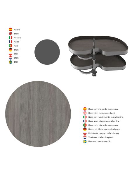 Emuca Angolare Lake Harmony per mobili da cucina, Destra, Altezza regolabile, Acciaio e legno, Grigio antracite