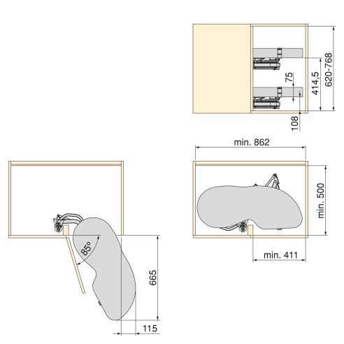 Emuca Angolare Lake Harmony per mobili da cucina, Destra, Altezza regolabile, Acciaio e legno, Grigio antracite