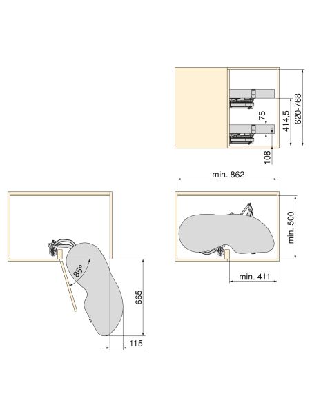 Emuca Angolare Lake Harmony per mobili da cucina, Destra, Altezza regolabile, Acciaio e legno, Grigio antracite
