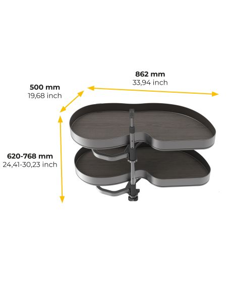 Emuca Angolare Lake Harmony per mobili da cucina, Destra, Altezza regolabile, Acciaio e legno, Grigio antracite