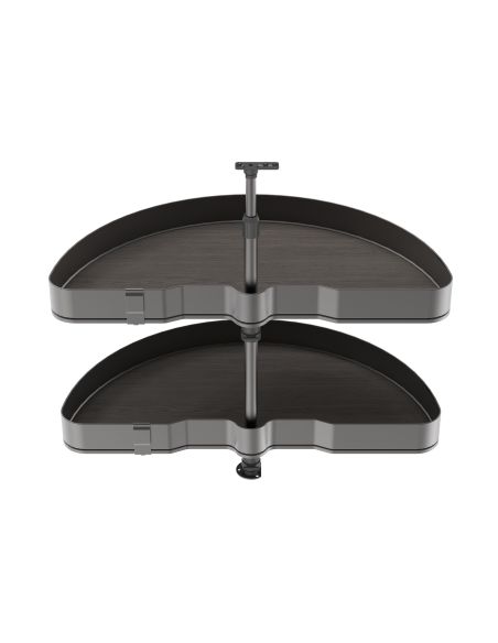 Emuca Coppia di cestelli girevoli Harmony semicircolare, Modulo larghezza 800mm, Altezza regolabile, Acciaio e Legno, Grigio ant