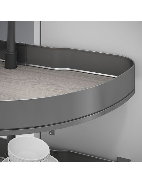 Emuca Coppia di cestelli girevoli Harmony semicircolare, Modulo larghezza 800mm, Altezza regolabile, Acciaio e Legno, Grigio ant