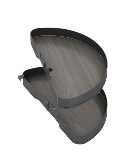 Emuca Coppia di cestelli girevoli Harmony semicircolare, Modulo larghezza 800mm, Altezza regolabile, Acciaio e Legno, Grigio ant