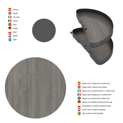 Emuca Coppia di cestelli girevoli Harmony semicircolare, Modulo larghezza 800mm, Altezza regolabile, Acciaio e Legno, Grigio ant