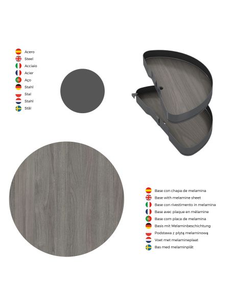 Emuca Coppia di cestelli girevoli Harmony semicircolare, Modulo larghezza 800mm, Altezza regolabile, Acciaio e Legno, Grigio ant