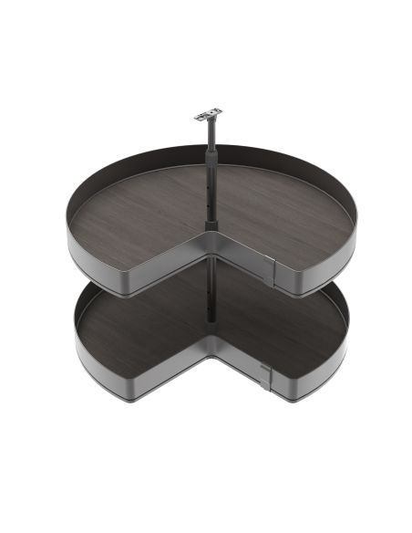 Emuca Coppia di cestelli girevole Harmony 3/4, Modulo larghezza 800mm, Altezza regolabile, Acciaio e Legno, Grigio antracite