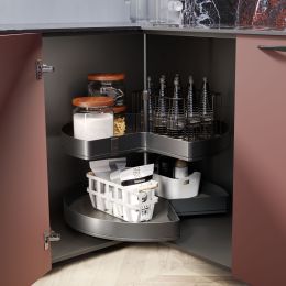 Emuca Coppia di cestelli girevole Harmony 3/4, Modulo larghezza 800mm, Altezza regolabile, Acciaio e Legno, Grigio antracite 2