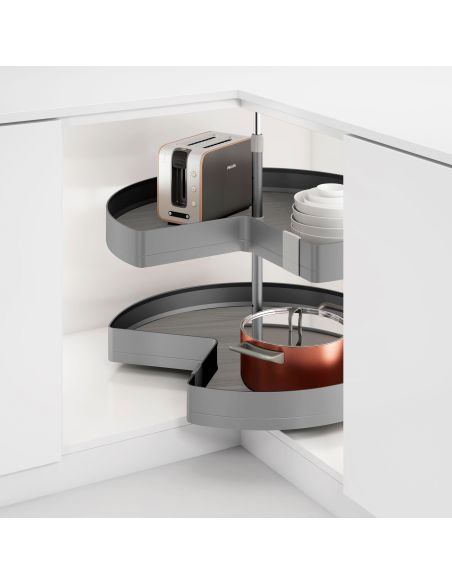 Emuca Coppia di cestelli girevole Harmony 3/4, Modulo larghezza 800mm, Altezza regolabile, Acciaio e Legno, Grigio antracite