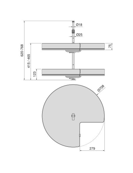 Emuca Coppia di cestelli girevole Harmony 3/4, Modulo larghezza 800mm, Altezza regolabile, Acciaio e Legno, Grigio antracite