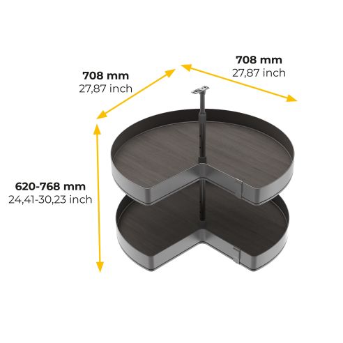 Emuca Coppia di cestelli girevole Harmony 3/4, Modulo larghezza 800mm, Altezza regolabile, Acciaio e Legno, Grigio antracite