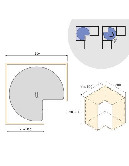 Emuca Coppia di cestelli girevole Harmony 3/4, Modulo larghezza 800mm, Altezza regolabile, Acciaio e Legno, Grigio antracite