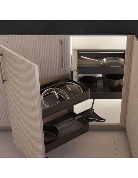 Emuca Sistema estraibile Harmony per mobili da cucina, Sinistra, Acciaio e Legno, Grigio antracite