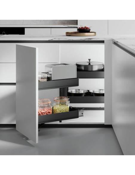 Emuca Sistema estraibile Harmony per mobili da cucina, Sinistra, Acciaio e Legno, Grigio antracite