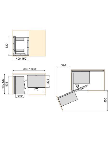 Emuca Sistema estraibile Harmony per mobili da cucina, Sinistra, Acciaio e Legno, Grigio antracite