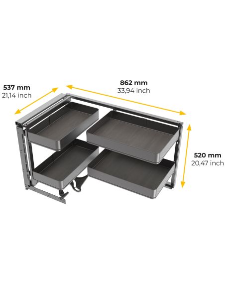Emuca Sistema estraibile Harmony per mobili da cucina, Sinistra, Acciaio e Legno, Grigio antracite