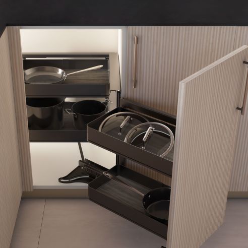 Emuca Sistema estraibile Harmony per mobili da cucina, Destra, Acciaio e Legno, Grigio antracite