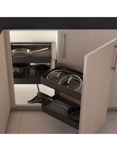 Emuca Sistema estraibile Harmony per mobili da cucina, Destra, Acciaio e Legno, Grigio antracite