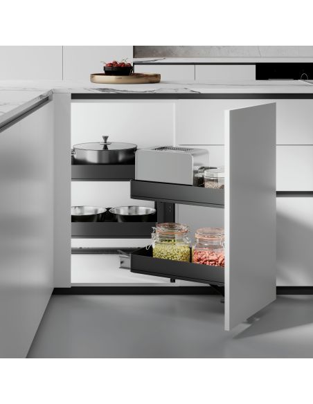 Emuca Sistema estraibile Harmony per mobili da cucina, Destra, Acciaio e Legno, Grigio antracite