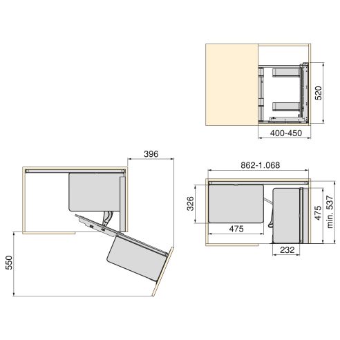 Emuca Sistema estraibile Harmony per mobili da cucina, Destra, Acciaio e Legno, Grigio antracite