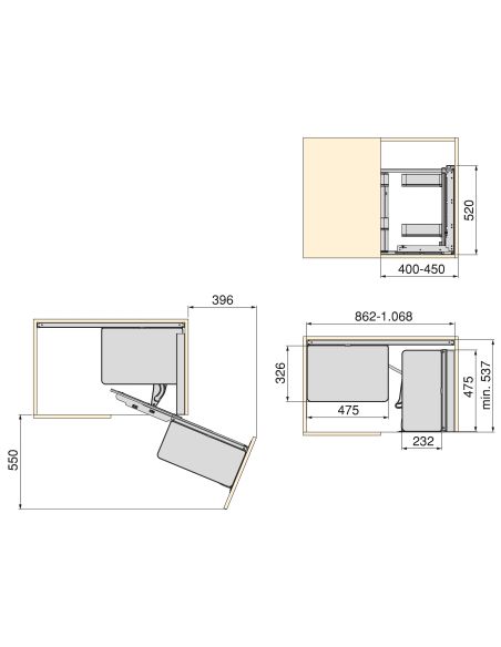 Emuca Sistema estraibile Harmony per mobili da cucina, Destra, Acciaio e Legno, Grigio antracite