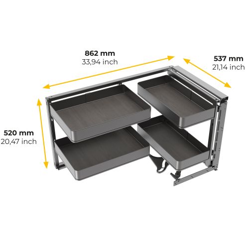 Emuca Sistema estraibile Harmony per mobili da cucina, Destra, Acciaio e Legno, Grigio antracite