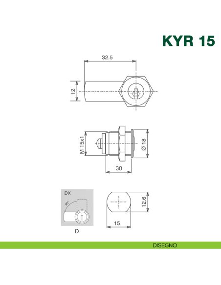 Serratura universale con cilindro a levetta KYR Securital diametro 15 mm lunghezza 30 mm KYR 15 - disegno