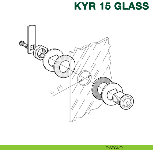 Serratura universale per ante in vetro con cilindro a levetta KYR Securital diametro 15 mm lunghezza 16 mm KYR 15 GLASS