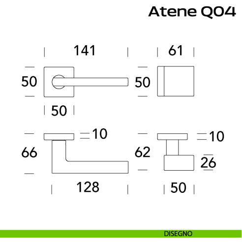 Maniglia in acciaio Atene Q04  e pomolo fisso 2Q1 foro yale Reguitti Inox disegno