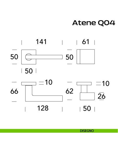 Maniglia in acciaio Atene Q04  e pomolo fisso 2Q1 foro yale Reguitti Inox disegno