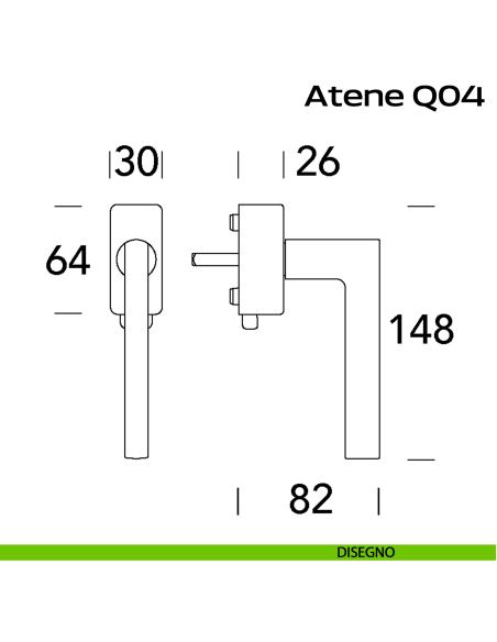 Maniglia in acciaio per finestra DK con pulsante su placca Atene Q04 Reguitti Inox disegno