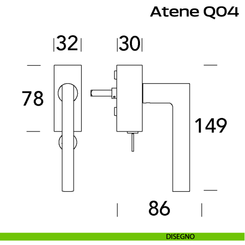 Maniglia in acciaio per finestra DK con funzione TBT Atene Q04 Reguitti Inox disegno
