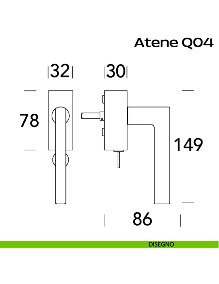 Maniglia in acciaio per finestra DK con funzione TBT Atene Q04 Reguitti Inox disegno