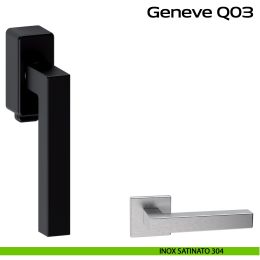 Maniglia in acciaio per finestra DK con pulsante su placca Geneve Q03 Reguitti Inox 2