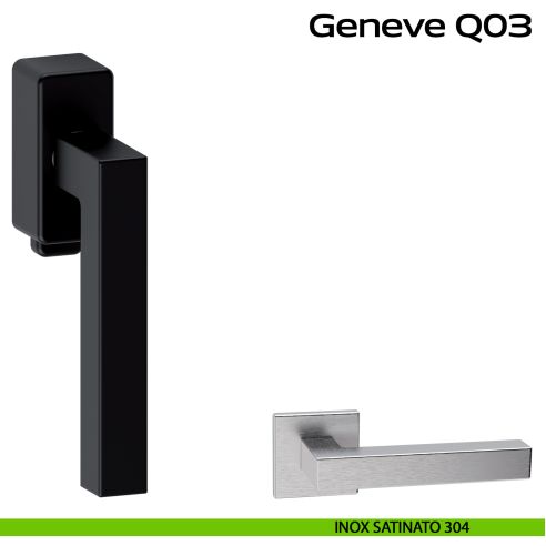 Maniglia in acciaio per finestra DK con pulsante su placca Geneve Q03 Reguitti Inox - inox satinato 304