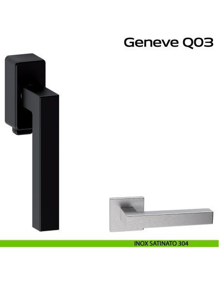 Maniglia in acciaio per finestra DK con pulsante su placca Geneve Q03 Reguitti Inox - inox satinato 304