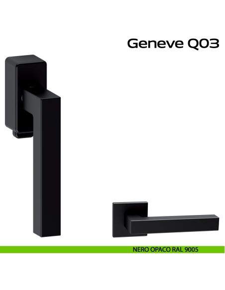 Maniglia in acciaio per finestra DK con pulsante su placca Geneve Q03 Reguitti Inox - nero opaco RAL 9005