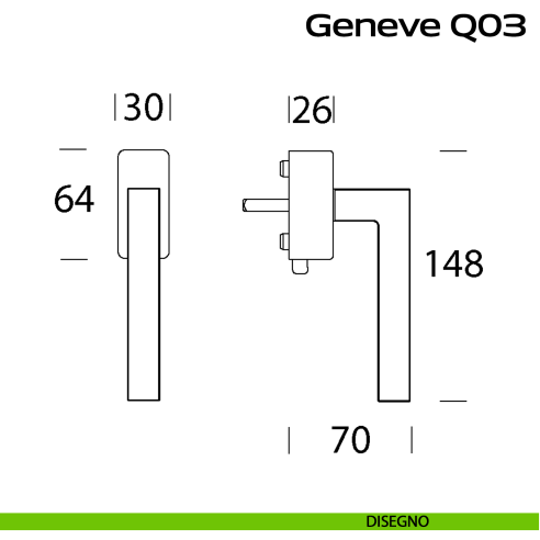 Maniglia in acciaio per finestra DK con pulsante su placca Geneve Q03 Reguitti Inox - disegno