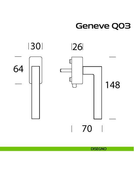 Maniglia in acciaio per finestra DK con pulsante su placca Geneve Q03 Reguitti Inox - disegno