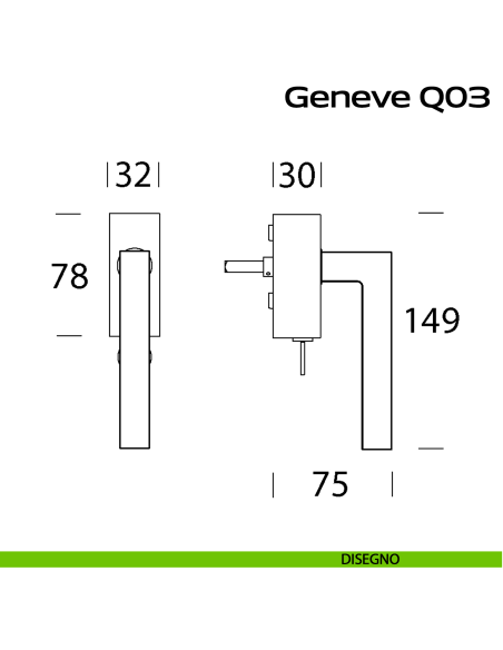 Maniglia in acciaio per finestra DK con funzione TBT Geneve Q03 Reguitti Inox disegno