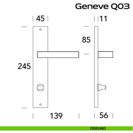 Maniglia in acciaio per porta con nottolino Geneve Rectangular Q03 Reguitti Inox con placca 2