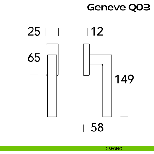 Maniglia in acciaio per finestra DK Geneve Rectangular Q03 Reguitti Inox disegno