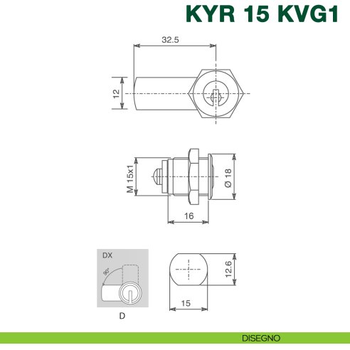 Serratura per anta in vetro singola con placca in metallo e cilindro a levetta KYR Securital KYR 15 KVG1 - disegno