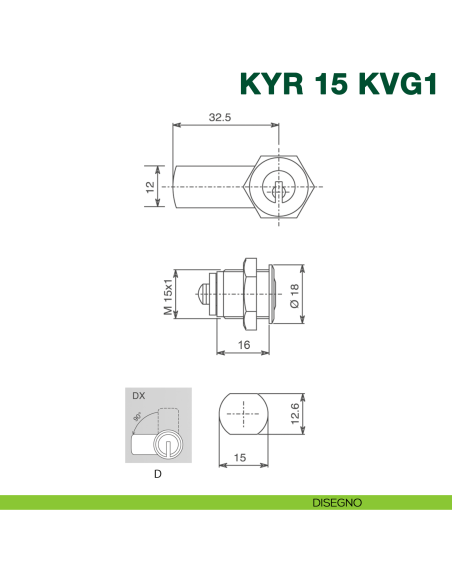 Serratura per anta in vetro singola con placca in metallo e cilindro a levetta KYR Securital KYR 15 KVG1 - disegno