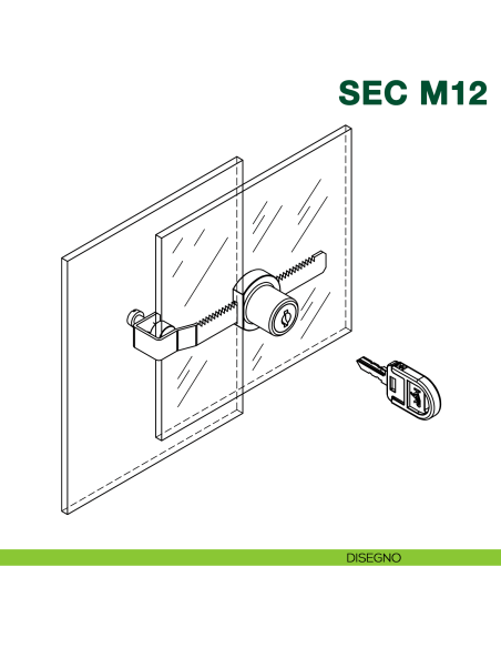 Serratura a cremagliera per vetrina scorrevole KYR Securital SEC M12 - disegno