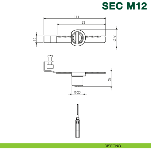 Serratura a cremagliera per vetrina scorrevole KYR Securital SEC M12 - disegno