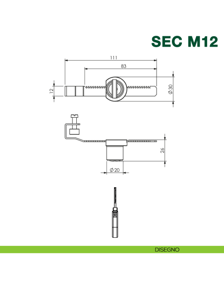 Serratura a cremagliera per vetrina scorrevole KYR Securital SEC M12 - disegno